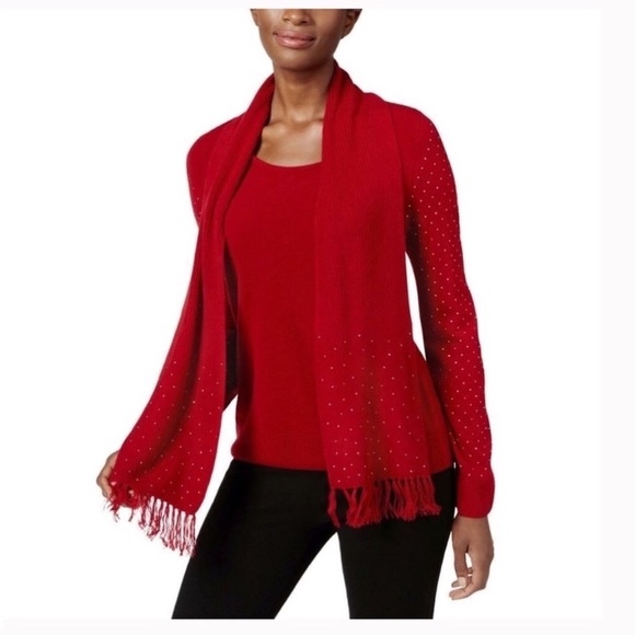 Karen Scott | Sweaters | Karen Scott Red Sweater Scarf Set Medium Nwt |  Poshmark